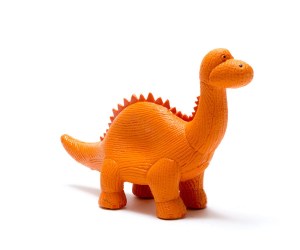 Green natural rubber T rex teether dinosaur toy for babies with textured finish on body